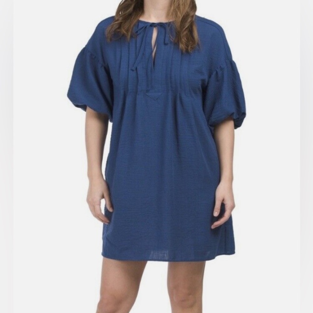 NWT Max Studio Women's Poly Gauze Puff Sleeve Short Dress Cobalt Blue Size 1X